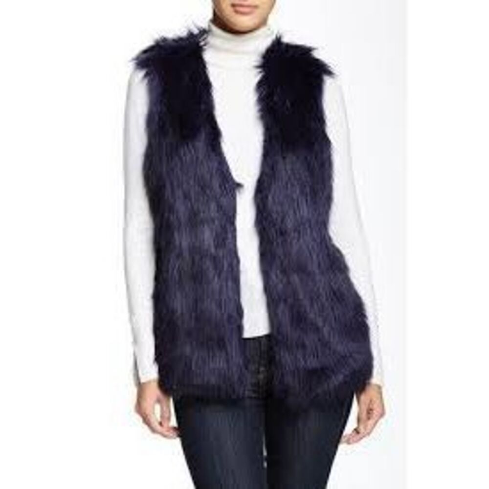 Romeo & Juliet Couture Faux Fur Vest Sz M Navy